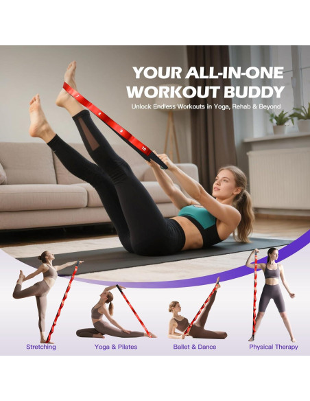 Correa de Estiramiento ROSAPOAR 200 cm con 10 Lazos para Yoga