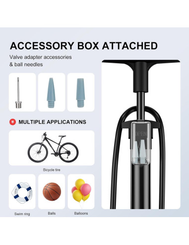 Bomba de Bicicleta ATVEE 63.5 cm 11 Bar Válvula Presta y Schrader