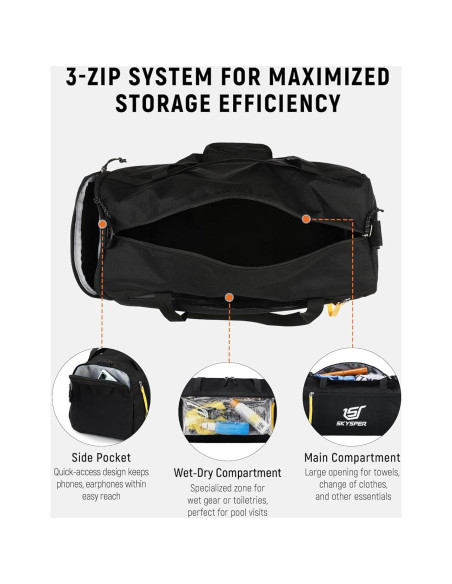 Bolsa de Gimnasio SKYSPER 30L con Compartimento Húmedo - Negro