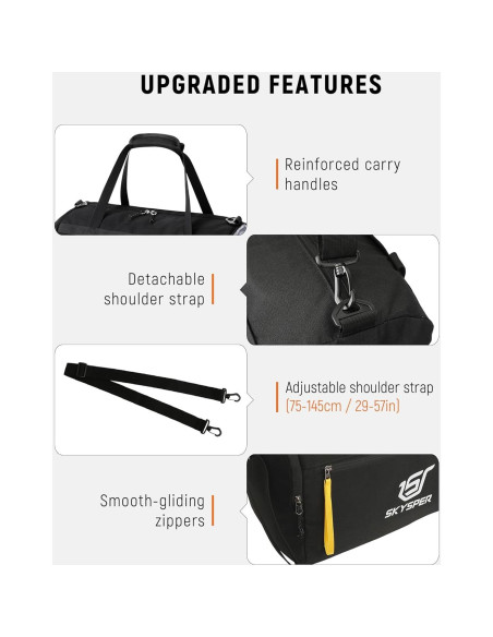 Bolsa de Gimnasio SKYSPER 30L con Compartimento Húmedo - Negro