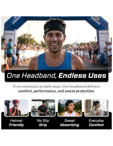 Banda de Sudor Halo Headband Bandit 4" Negro Multi-Deporte