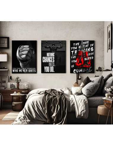 Juego de 3 Piezas de Arte de Pared Boxeo Lona 30x40 cm