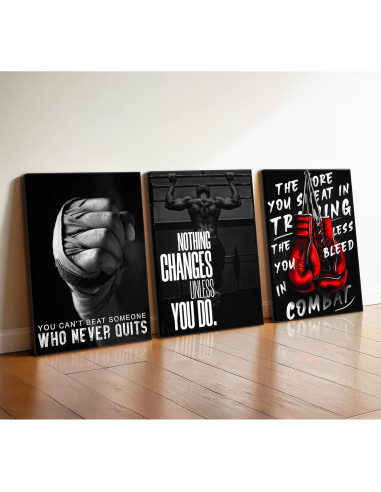 Juego de 3 Piezas de Arte de Pared Boxeo Lona 30x40 cm