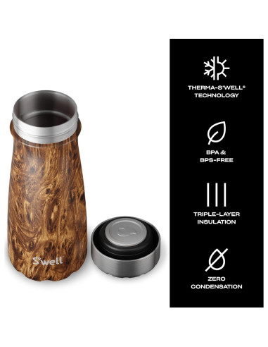 Botella Térmica S'well Commuter 16oz Acero Inoxidable Teakwood