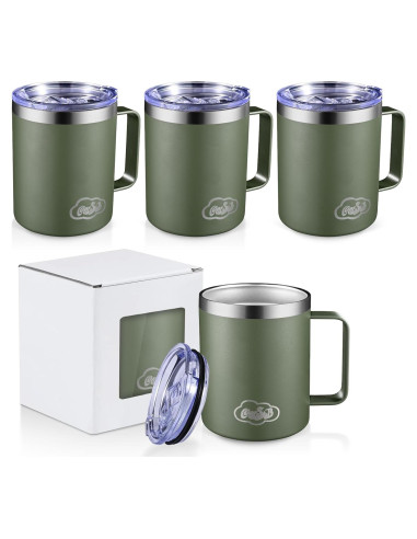 Taza de café aislada CoolSub 12oz verde militar 4 unidades