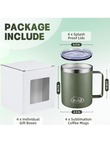 Taza de café aislada CoolSub 12oz verde militar 4 unidades