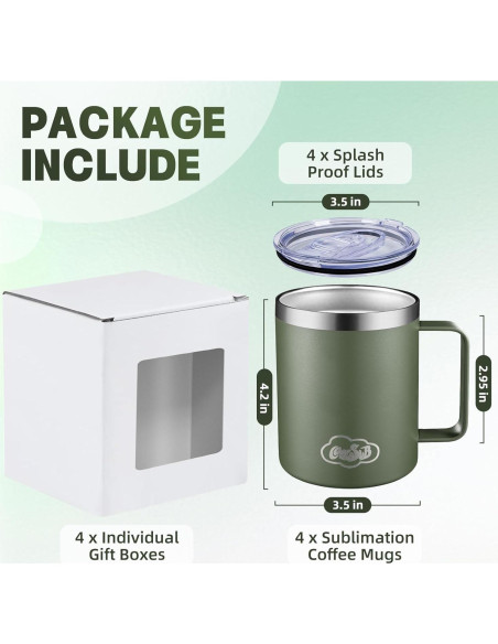 Taza de café aislada CoolSub 12oz verde militar 4 unidades