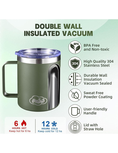 Taza de café aislada CoolSub 12oz verde militar 4 unidades