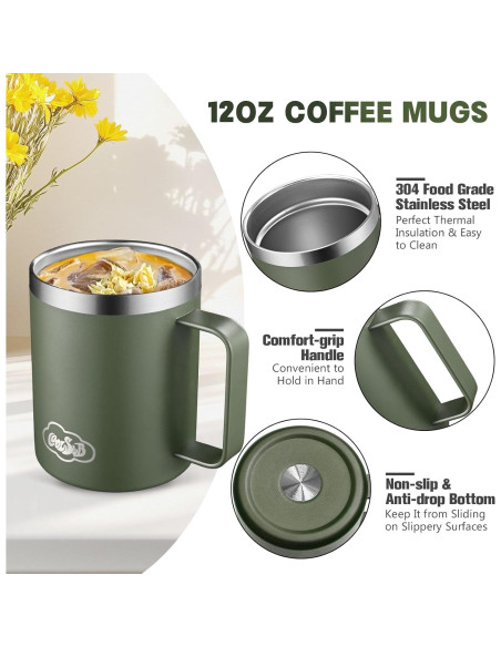 Taza de café aislada CoolSub 12oz verde militar 4 unidades