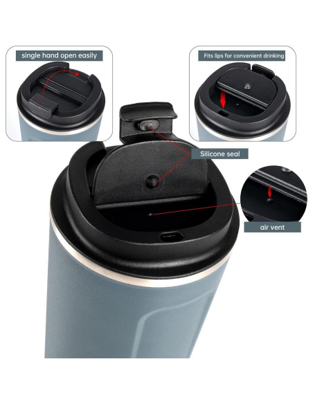 Taza de Café de Viaje MAGA 510ml Aislada Antiderrames Marfil