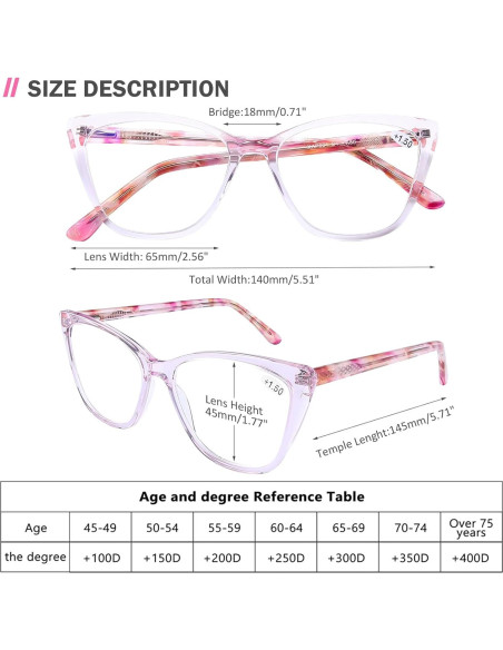 Gafas de Lectura AQWANO Ojo de Gato Rosa 2.5x Bloqueo Luz Azul Gafas de Lectura AQWANO Ojo de Gato Rosa 2.5x Bloqueo Luz Azul