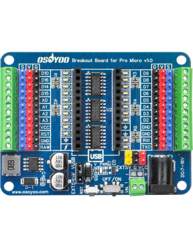 Placa de Expansión OSOYOO Pro Micro - GPIO, 5V/2A, 72x54mm