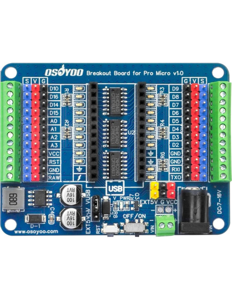 Placa de Expansión OSOYOO Pro Micro - GPIO, 5V/2A, 72x54mm