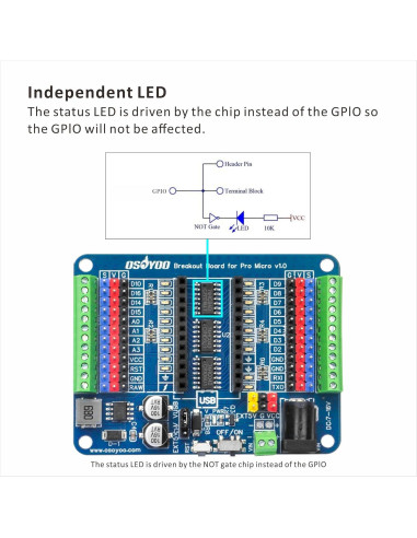 Placa de Expansión OSOYOO Pro Micro - GPIO, 5V/2A, 72x54mm