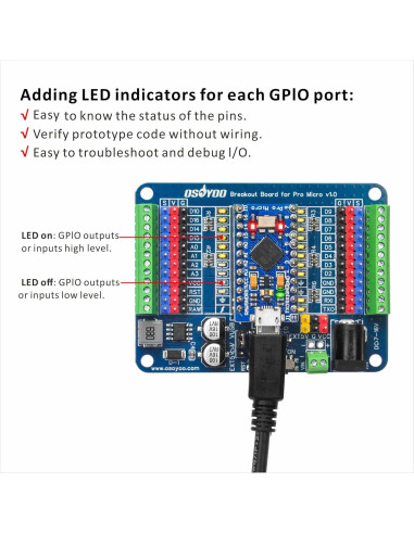 Placa de Expansión OSOYOO Pro Micro - GPIO, 5V/2A, 72x54mm