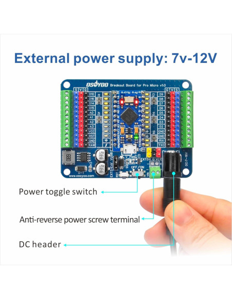 Placa de Expansión OSOYOO Pro Micro - GPIO, 5V/2A, 72x54mm