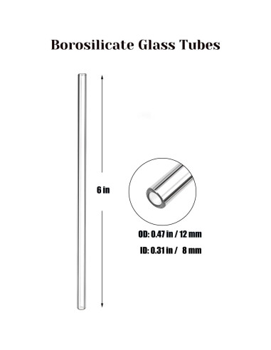 Tubo de vidrio de borosilicato LIFEHIM 6" (15.24cm) 12mm OD