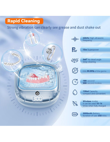 Limpiador Ultrasónico BEKOMIYA 150ML para Dentaduras y Joyería