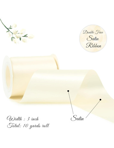 Cinta de Satén DINDOSAL Marfil 7.62 cm x 9.14 m Doble Cara