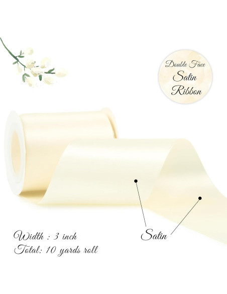 Cinta de Satén DINDOSAL Marfil 7.62 cm x 9.14 m Doble Cara