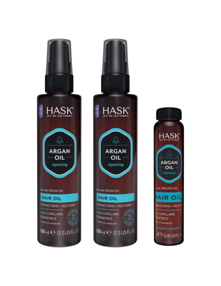 Aceite Capilar Reparador HASK Argan 3x71.5ml Vegano Sin Sulfatos