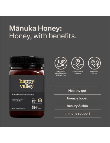 Miel de Manuka Cruda Happy Valley UMF 15+ MGO 514+ 500g
