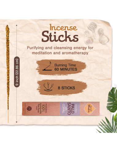 Varitas de Incienso Palo Santo Sagrada Madre 8pcs 23cm Ecológicas