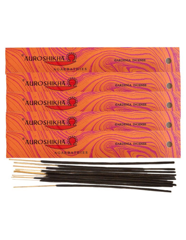 Incienso Auroshikha Gardenia 50g - 5 Paquetes de Varitas