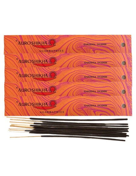 Incienso Auroshikha Gardenia 50g - 5 Paquetes de Varitas