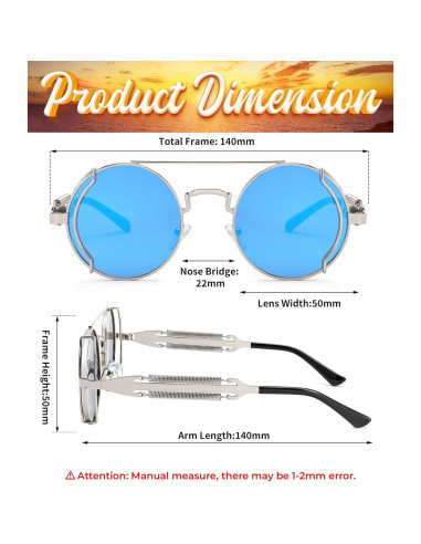 Gafas de sol FEISEDY aviador steampunk redondas UV400