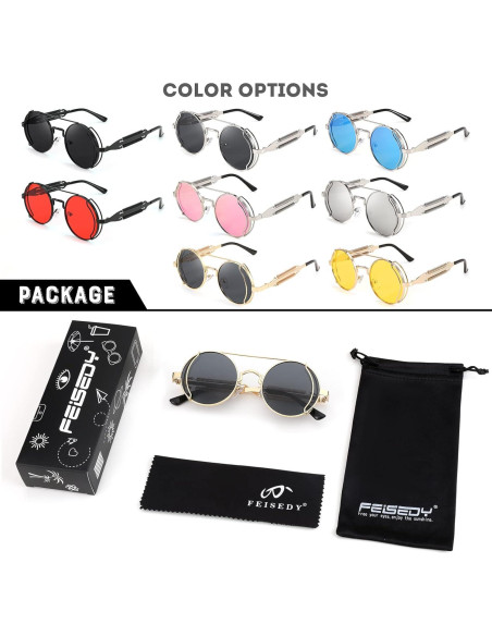 Gafas de sol FEISEDY aviador steampunk redondas UV400 Gafas de sol FEISEDY aviador steampunk redondas UV400