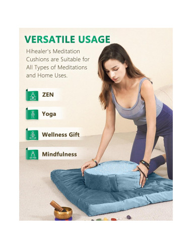 Cojín de Meditación Hihealer Grande Terciopelo Azul Zafu