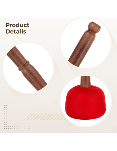 Mazo de Gong de Madera Nepalí Hecho a Mano 23cm con Cabeza de Fieltro