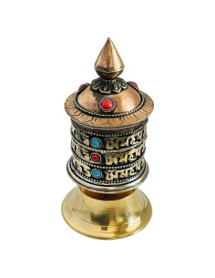 Rueda de Oración Tibetana de Mesa QT 12.7 cm Cobre y Piedra