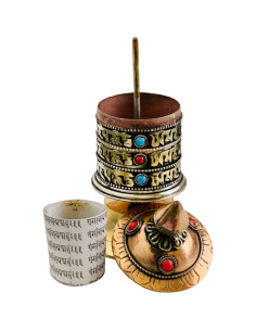 Rueda de Oración Tibetana de Mesa QT 12.7 cm Cobre y Piedra 2