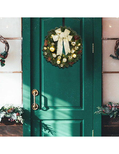 Corona de Navidad Iluminada Hausse 38 cm con Lazo Dorado