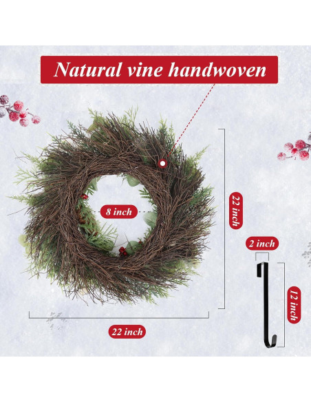 Corona de Navidad 55.88 cm Nisoger con Baya y Piña