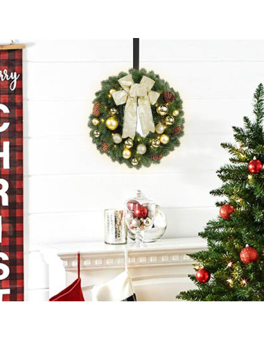 Corona de Navidad Iluminada Hausse 38 cm con Lazo Dorado