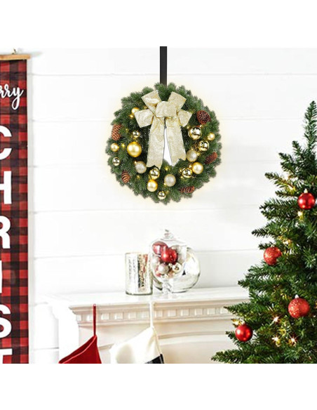 Corona de Navidad Iluminada Hausse 38 cm con Lazo Dorado