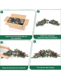 Centro de mesa navideño TOWPONICS 76 cm con 3 portavelas y decoraciones 2