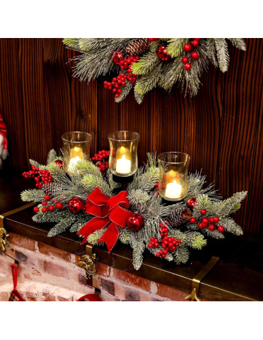 Centro de Mesa Navideño Rojo Moonet con 3 Copas de Cristal