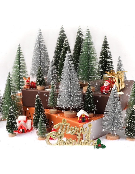 30 Mini Árboles de Navidad Hatisan con Base de Madera 5-13 cm