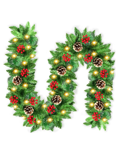 Guirnalda de Navidad JTSIOV 2.74m con Luces LED y Decoración