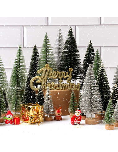 30 Mini Árboles de Navidad Hatisan con Base de Madera 5-13 cm