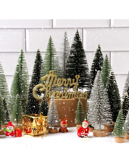 30 Mini Árboles de Navidad Hatisan con Base de Madera 5-13 cm