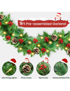 Guirnalda de Navidad JTSIOV 2.74m con Luces LED y Decoración 2