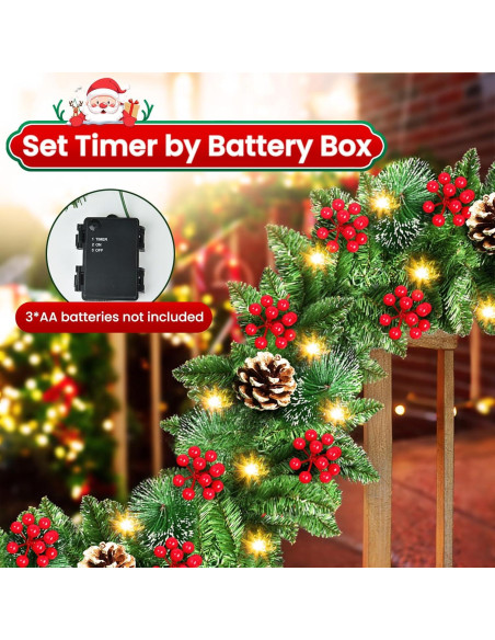 Guirnalda de Navidad JTSIOV 2.74m con Luces LED y Decoración