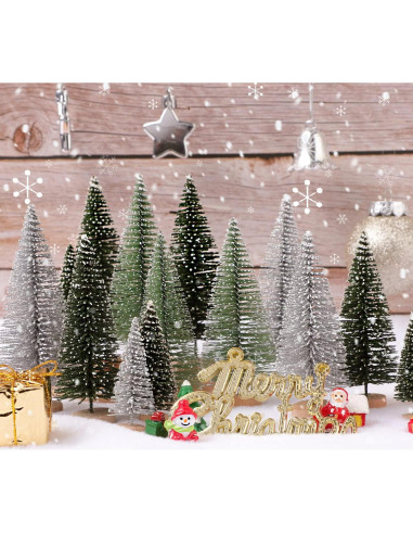 30 Mini Árboles de Navidad Hatisan con Base de Madera 5-13 cm