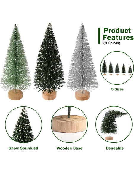 30 Mini Árboles de Navidad Hatisan con Base de Madera 5-13 cm