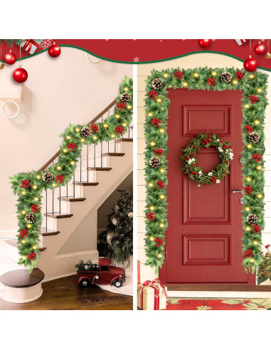 Guirnalda de Navidad JTSIOV 2.74m con Luces LED y Decoración